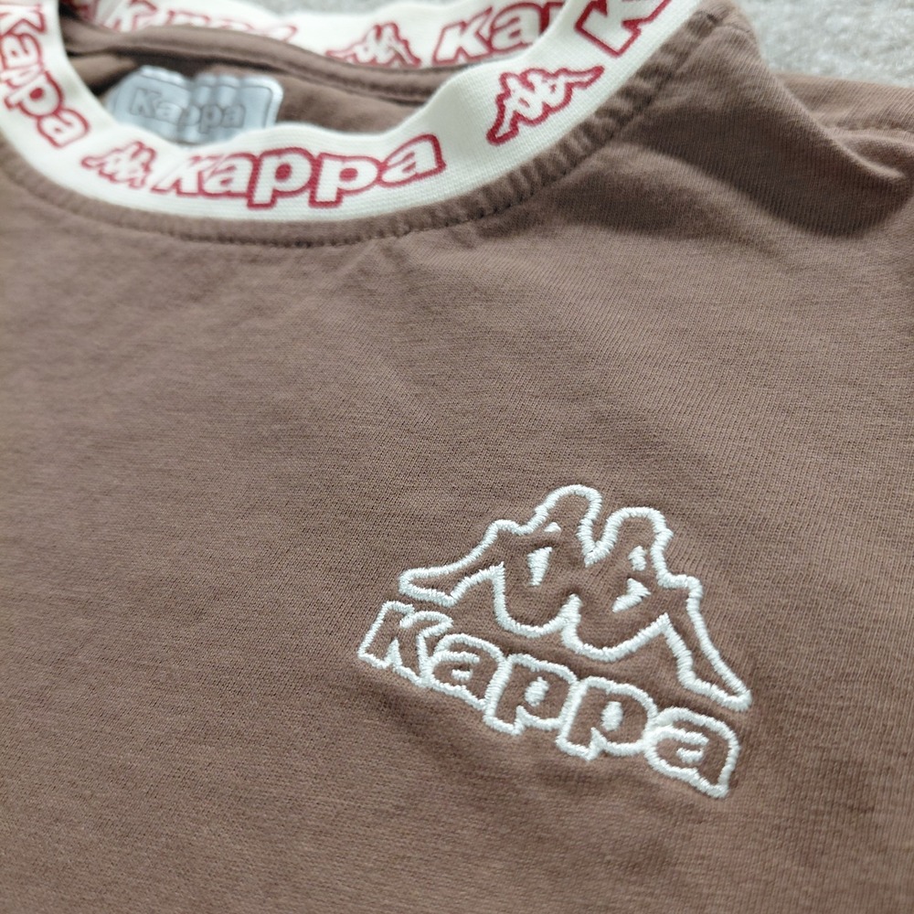 Kappa T Shirt Mens M Brown Embroidered Logo Tape Collar Streetwear Short Sleeve